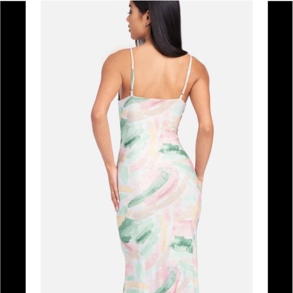 Bebe Watercolor Brush Lurex Gown Shimmery Slip Dress Size Small Party‎ Feminine - Picture 4 of 15